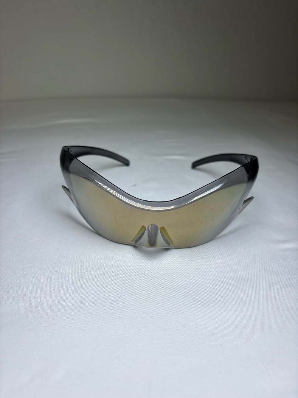 Futuristic Y2K Flame Wrap Around Shield Sunglasses with Bronze Mirror Lens